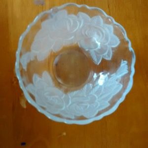 Decorative Glass Bowl w/Etched Roses